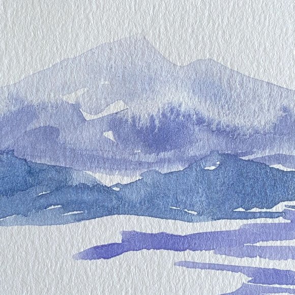 Blue Serenity - Original Wall Art Watercolor Painting Matted Frame Ready 8”x10” - Picture 3 of 7